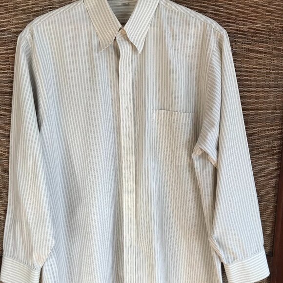 Geoffrey Beene Pinstripe Button-Down Shirt: Cream Black, Men's Size 16-1/2 32/33 - Picture 7 of 11